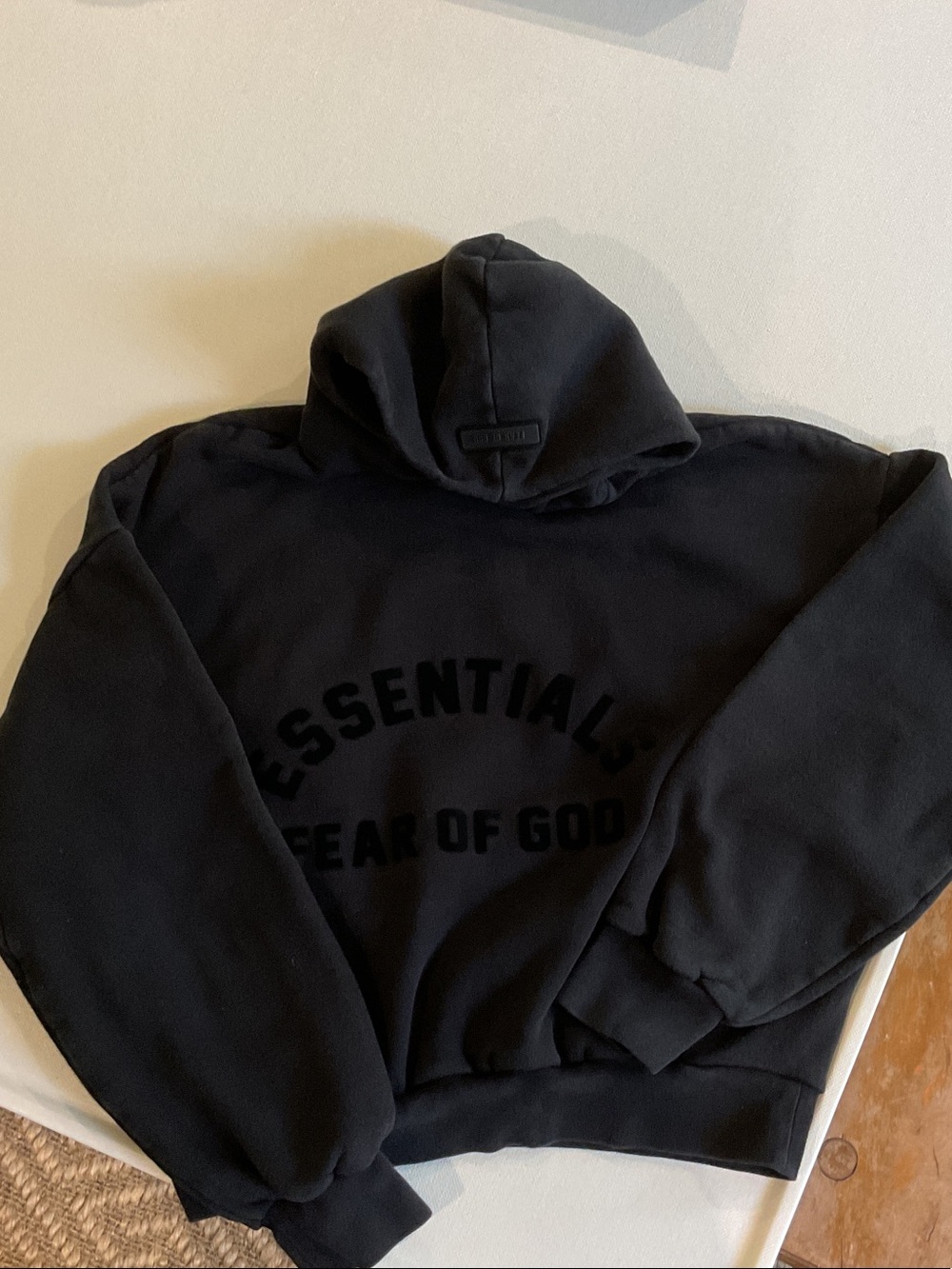 Fear of God Essentials Black Pullover Hoodie with Raised Logo Size XS